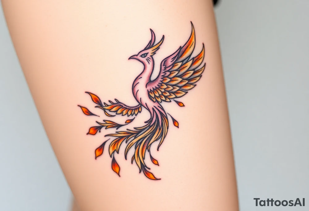magnificent phoenix rising from golden flames with trailing embers tattoo idea