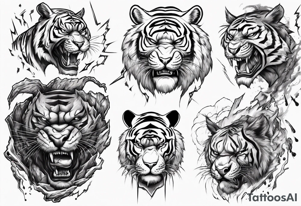 African Tiger warrior and lightning tattoo idea