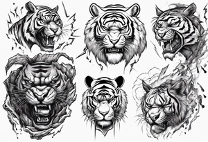 African Tiger warrior and lightning tattoo idea