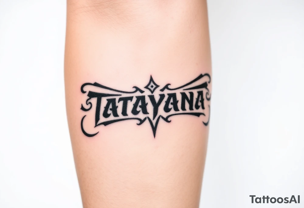 Tattoo for a man that says the name “Tatayana” tattoo idea