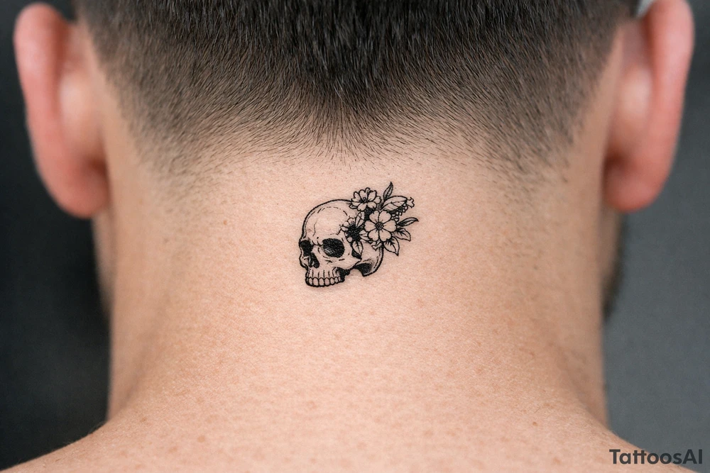 Skull with bullet hole, flowers erupting from the exit wound. tattoo idea