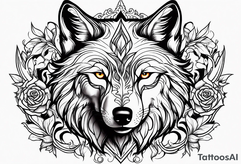 Wolf from flames from rose tattoo idea