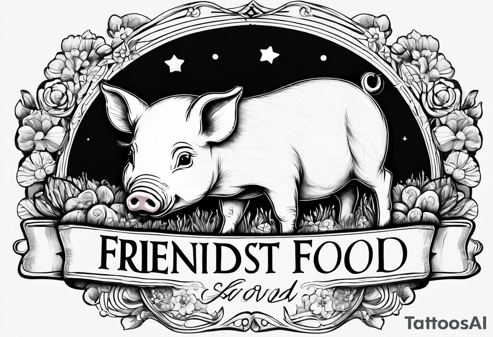 cute piglet.
with text: "friends not food" tattoo idea