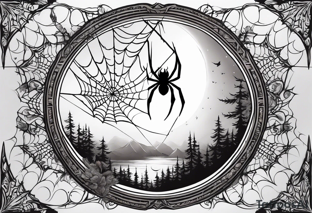 spider shooting web hangin down moon tattoo idea