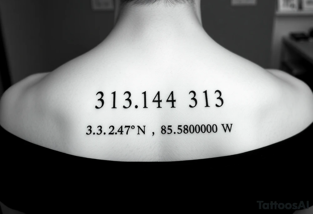 Morse code for sis along with the coordinates 33.12487° N, 85.58014° W tattoo idea