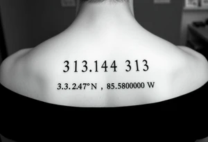Morse code for sis along with the coordinates 33.12487° N, 85.58014° W tattoo idea