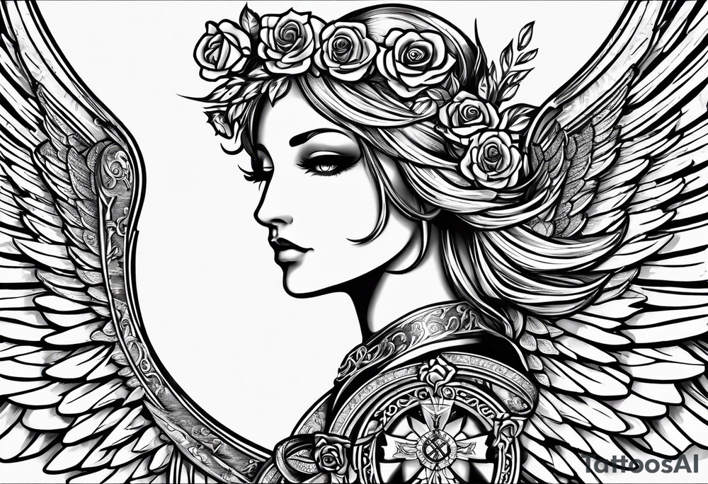 MARCH 20, 2013 IN ROMAN NUMERALS WITH ANGEL WINGS AND A HALO INCORPORATE ROSE tattoo idea