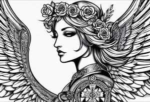 MARCH 20, 2013 IN ROMAN NUMERALS WITH ANGEL WINGS AND A HALO INCORPORATE ROSE tattoo idea