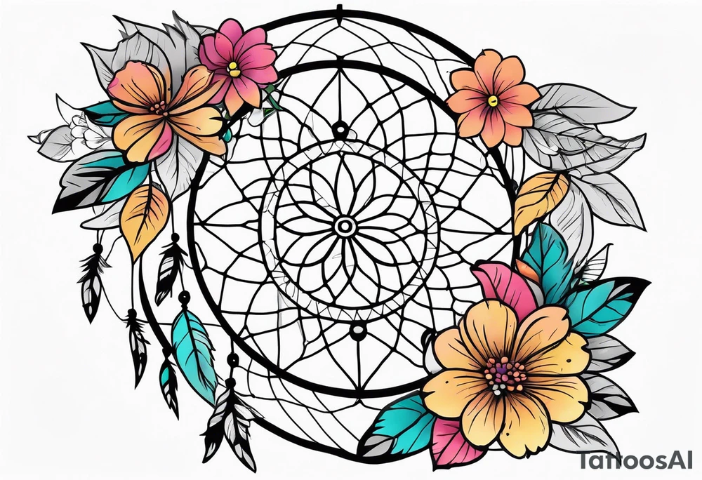 Dream catcher with flowers tattoo idea