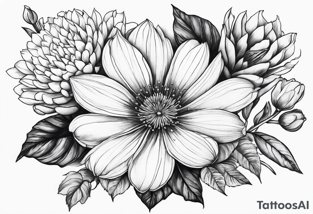 April flower, November flower, July flower, may flower, November flower, December flower, August flower tattoo idea