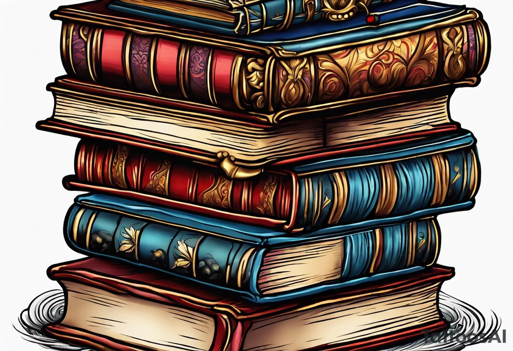 Victorian book stacks tattoo idea