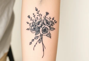 vintage bouquet of wild roses and meadow flowers with morning dew tattoo idea