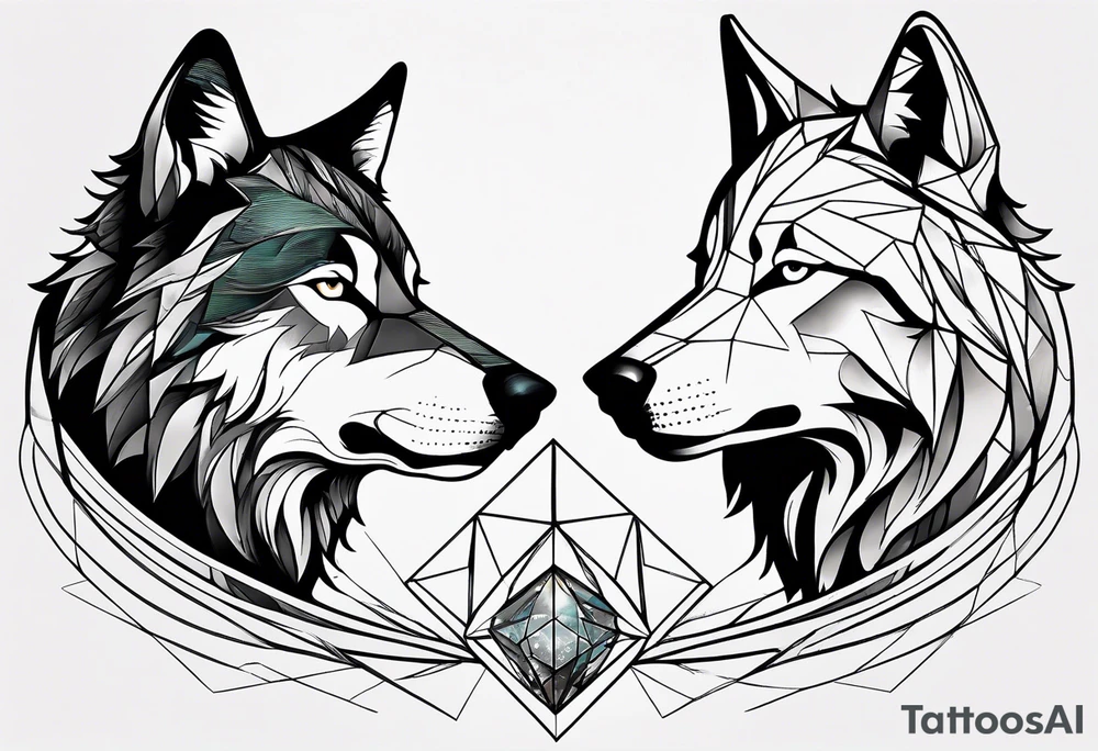Constellation, two animal wolf, géométric tattoo idea