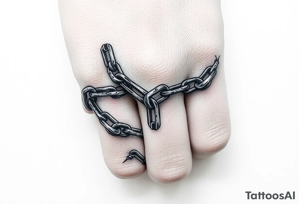 gothic chains intertwined on pointer finger and thumb tattoo idea