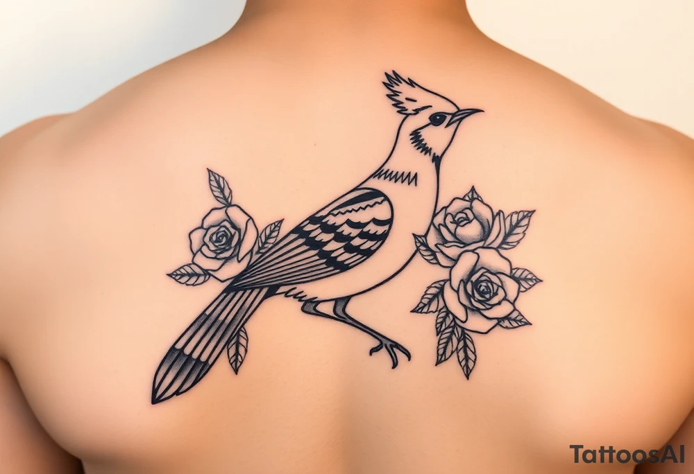 Geometric roadrunner with yellow roses tattoo idea