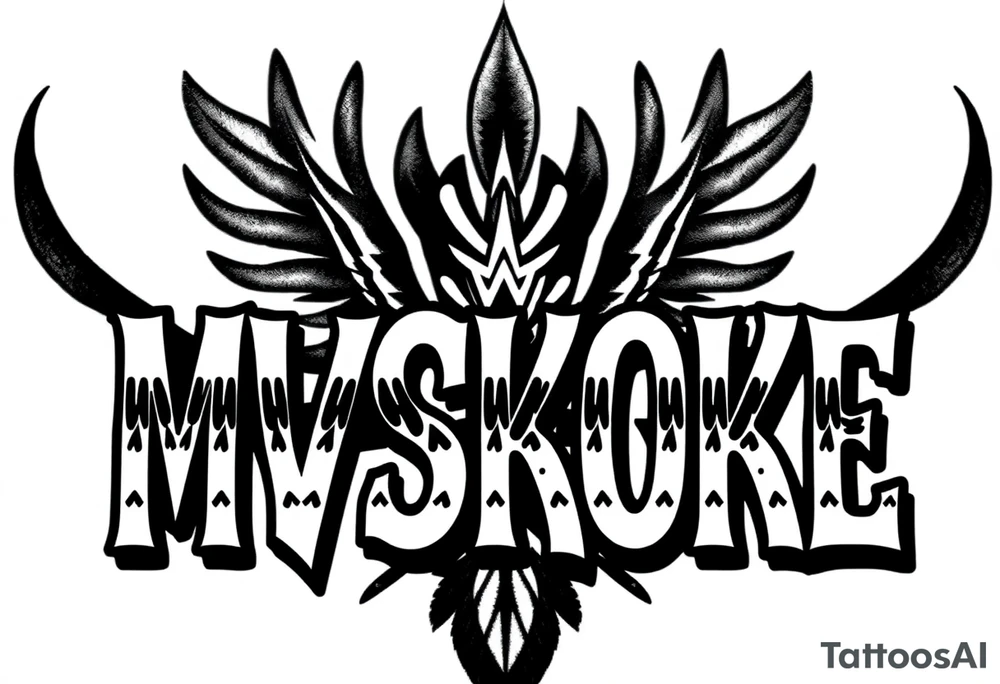 The word “MVSKOKE” shaded with Native American print tattoo idea