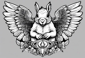 Squirrel with angel wings holding a nut tattoo idea