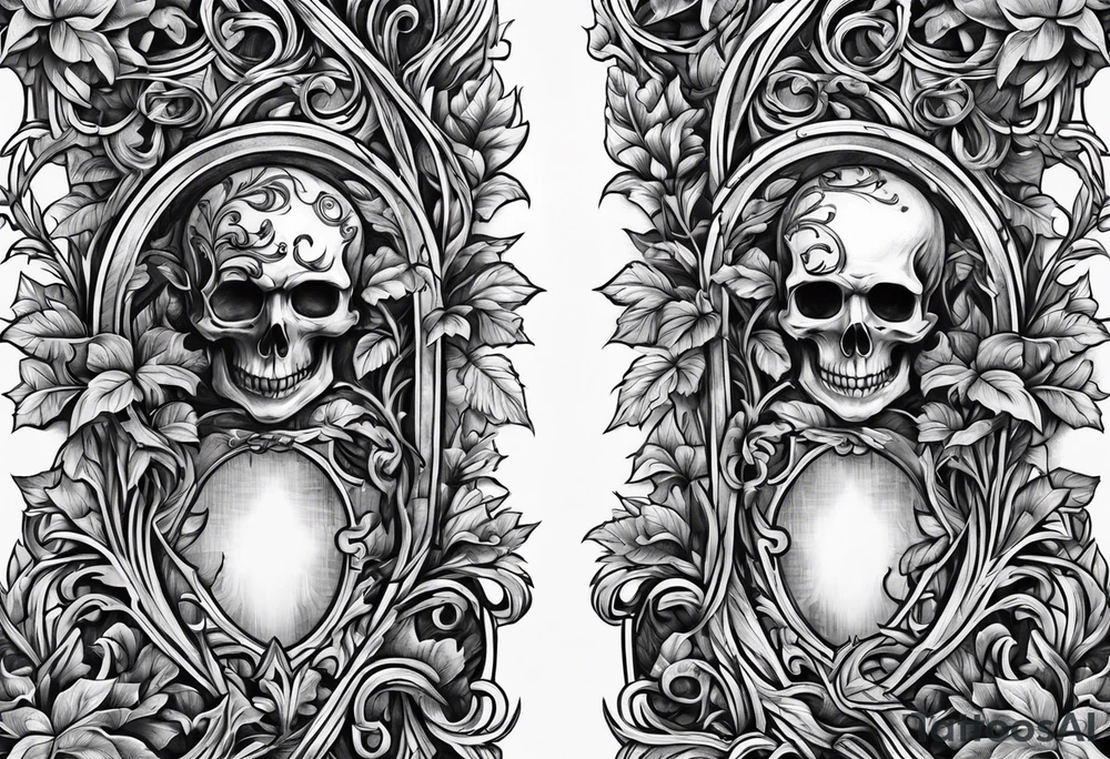 Leafy vines with tombstone tattoo idea