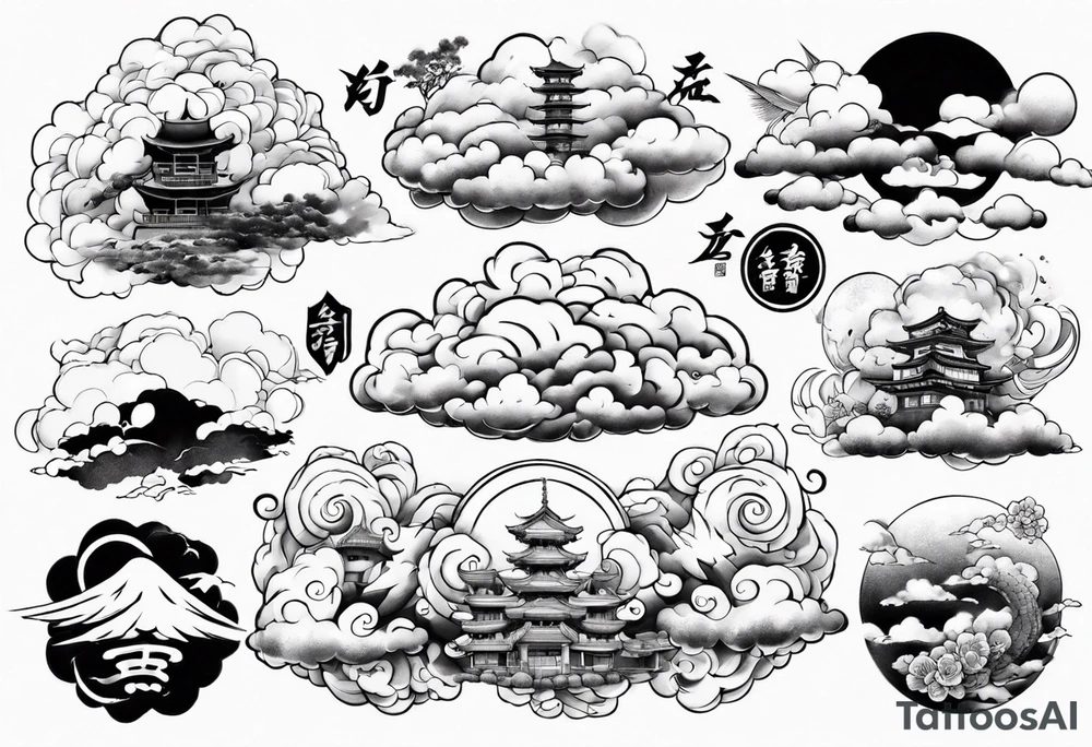 Japanese cloud with gojo anime tattoo idea