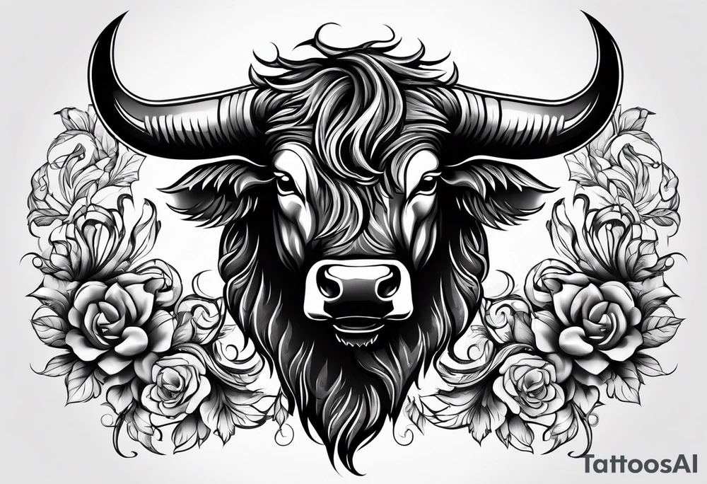 Evil, scary bull with horns surrounded my fill work for back tattoo tattoo idea