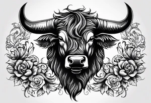 Evil, scary bull with horns surrounded my fill work for back tattoo tattoo idea