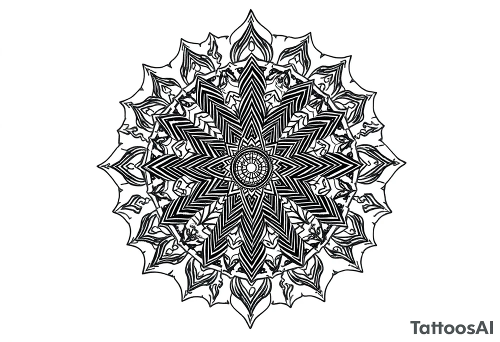 intricate mandala with sacred geometry and cosmic elements tattoo idea