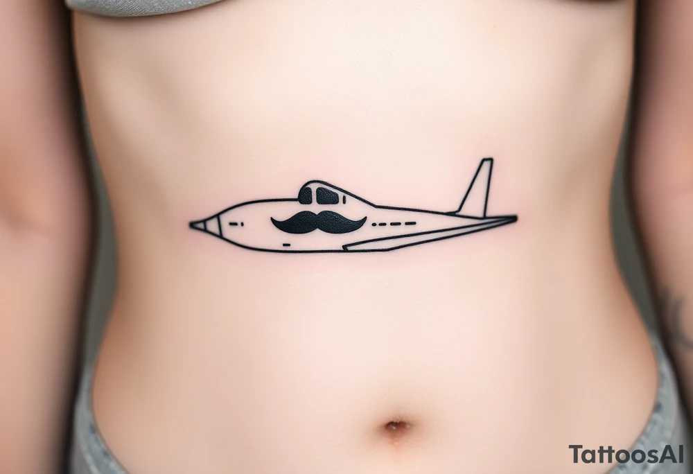 Small airplane who has moustache on his face tattoo idea