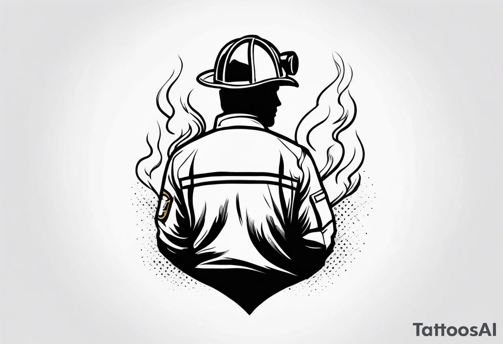 Tattoo of an Italian firefighter made von the line of a heartbeat that extinguishes a flame made with the same line tattoo idea