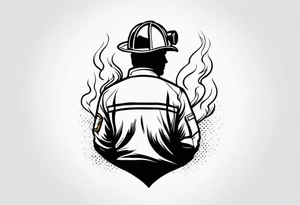 Tattoo of an Italian firefighter made von the line of a heartbeat that extinguishes a flame made with the same line tattoo idea