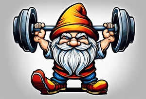 Strong old yard gnome lifting dumbells tattoo idea