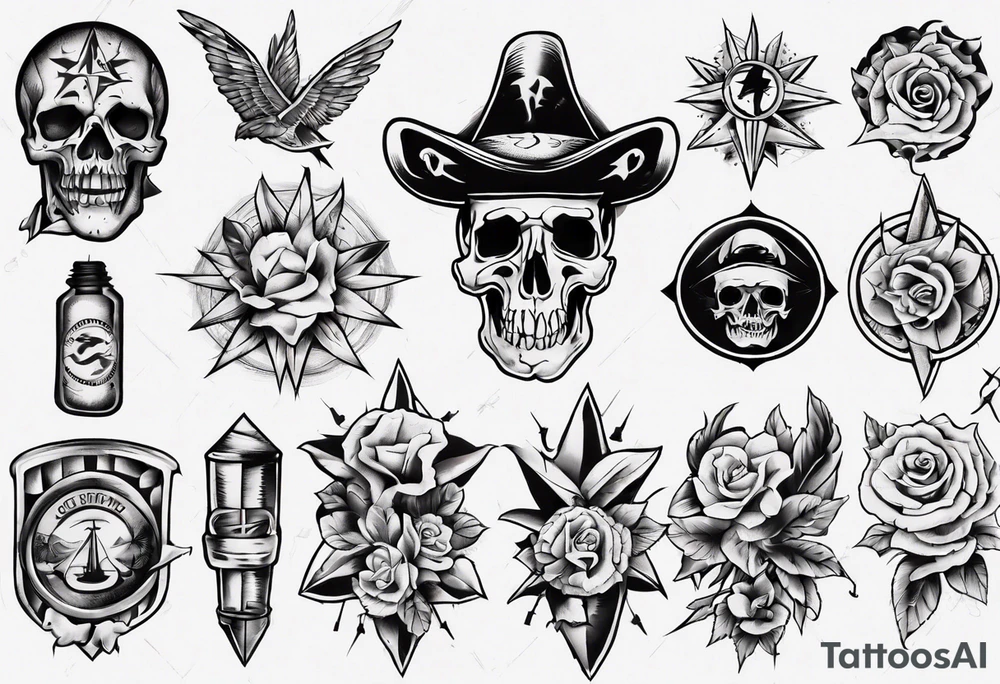Different tattoos in traditional tattoo style tattoo idea Different tattoos in traditional tattoo style tattoo idea