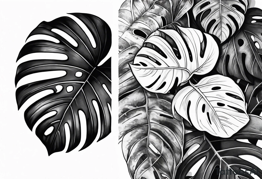 Monstera with snake hide in it tattoo idea