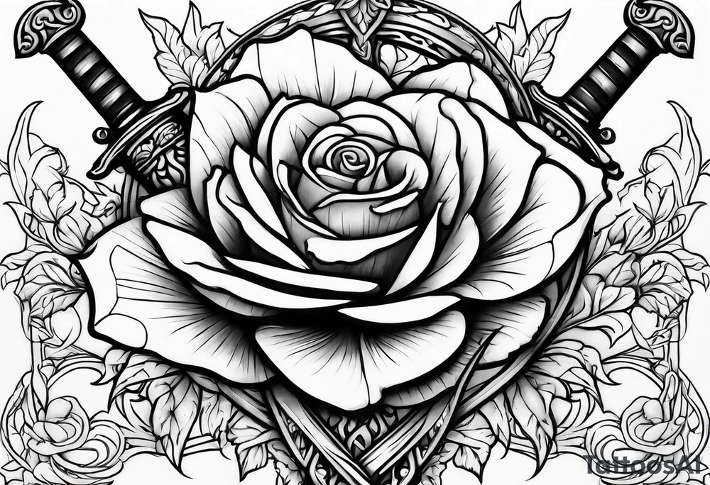 sword with rose and thorns background tattoo idea