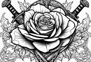 sword with rose and thorns background tattoo idea