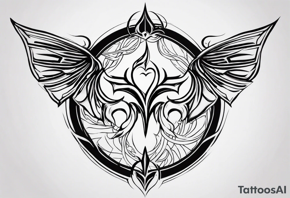 a incubus insignia tattoo. the tattoo needs to have a heart in the center. i want the whole tattoo to be liney and sharp. tattoo idea