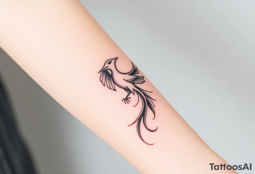 Fine line Phoenix bird tattoo idea