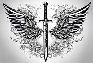 Sword with cyber sigilism wings tattoo idea