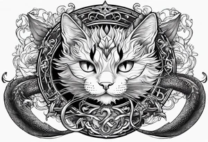 long horizontal tattoo with dragon and a cat tattoo idea