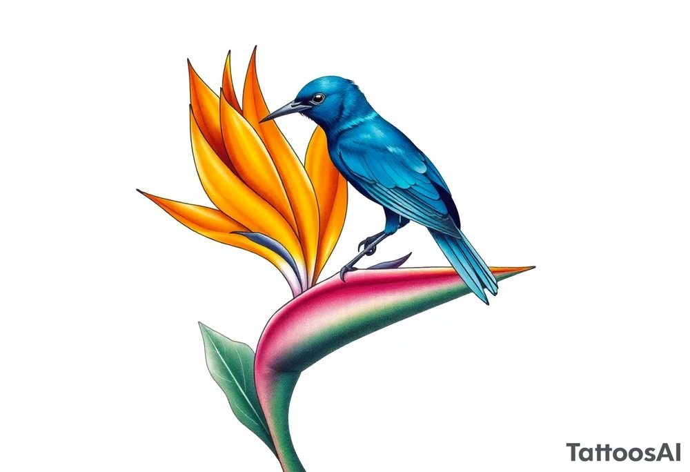 Bird of paradise flower with blue bird tattoo idea