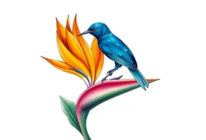 Bird of paradise flower with blue bird tattoo idea