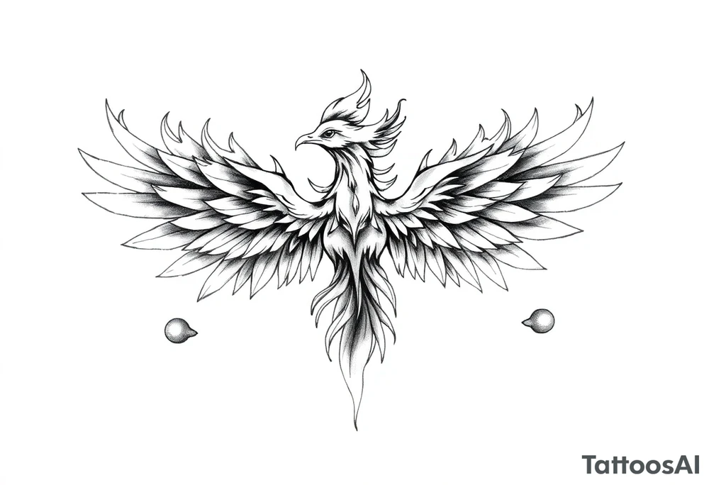 Realistic and symmetrical flaming Phoenix rebirth with spread wings in a down motion surrounded by fire mapped onto chest only.
Phoenix head must be in the middle of the chest, straight and symmetrical.
Fire should be surrounding spread wings
Wings should be spread down only on pectoral muscle towards nipples. tattoo idea