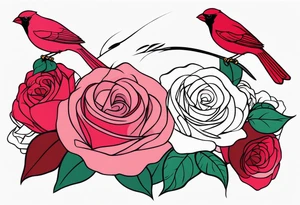 breast cancer ribbon memorial forearm tattoo incorporating roses and a cardinal into the tattoo tattoo idea