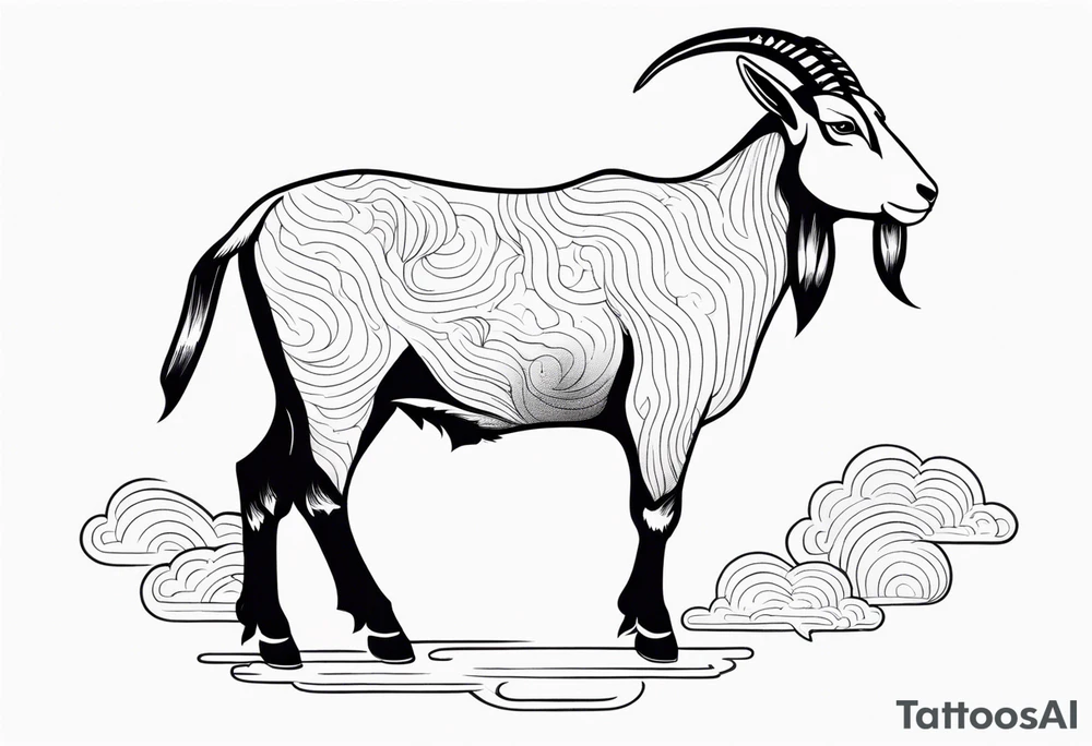 full body goat with clouds in japanese style tattoo idea
