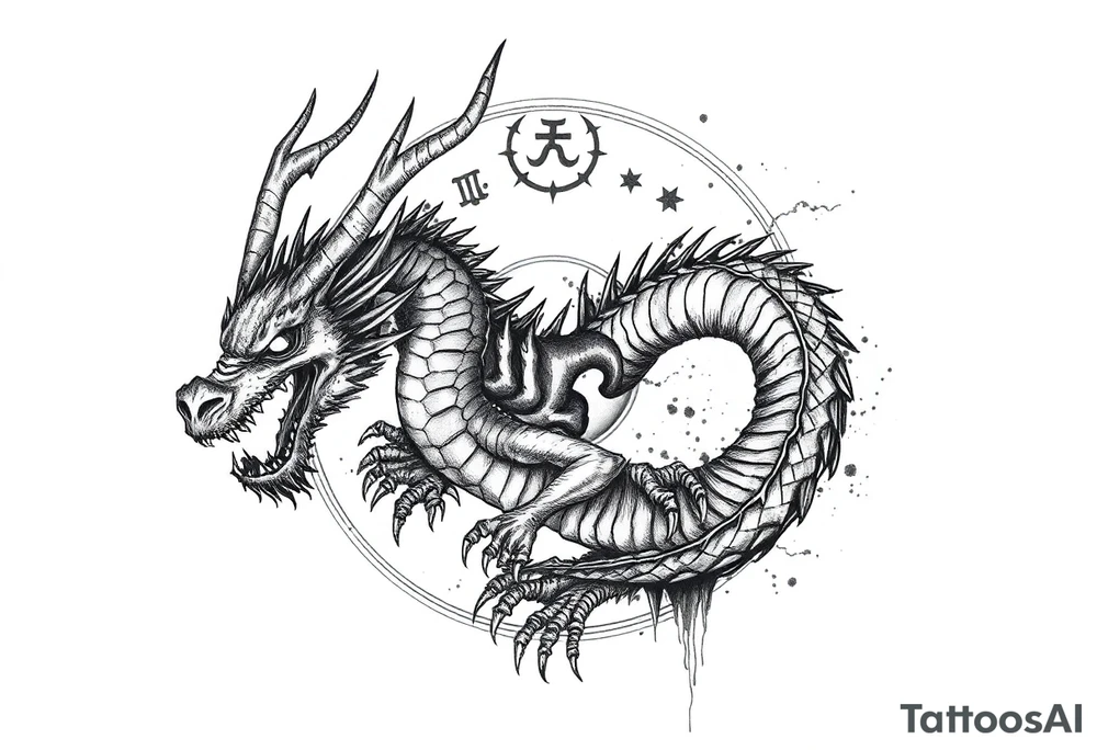 Horror dragon tattoo with cancer zodiac sign on background tattoo idea
