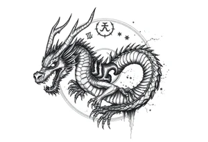 Horror dragon tattoo with cancer zodiac sign on background tattoo idea