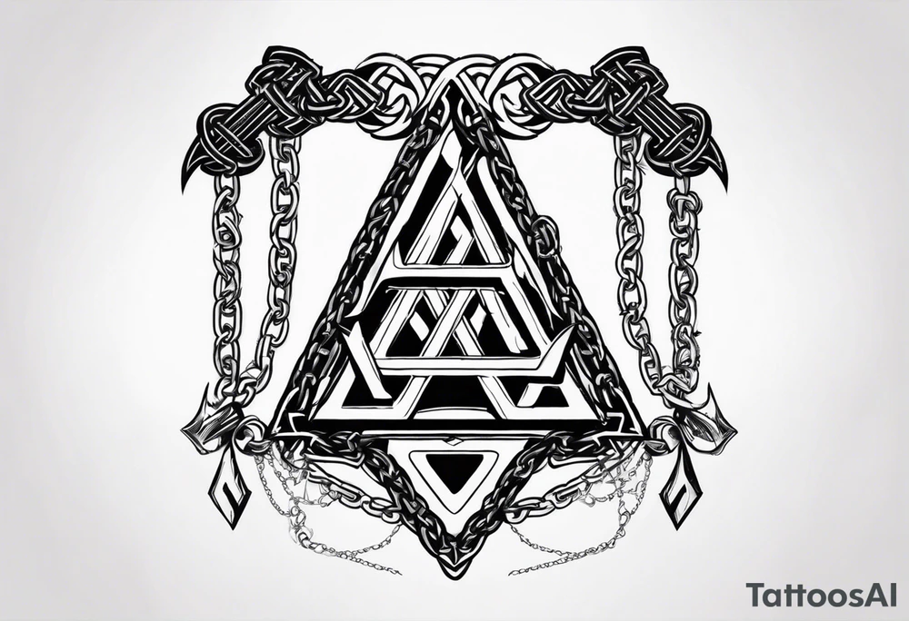 Valhalla sword shield axe barbed wire chains valknut tattoo idea