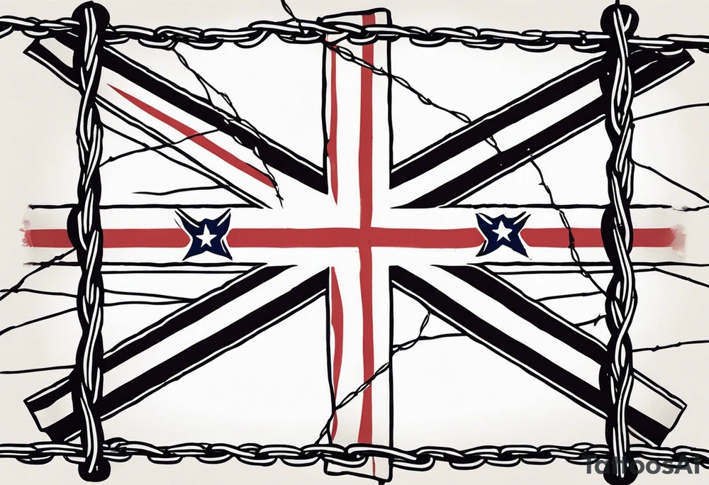 Rebel flag caught between 2 bands of barbed wire tattoo idea