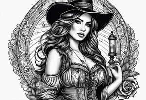 Gypsy with lantern and flintlock pistol tattoo idea