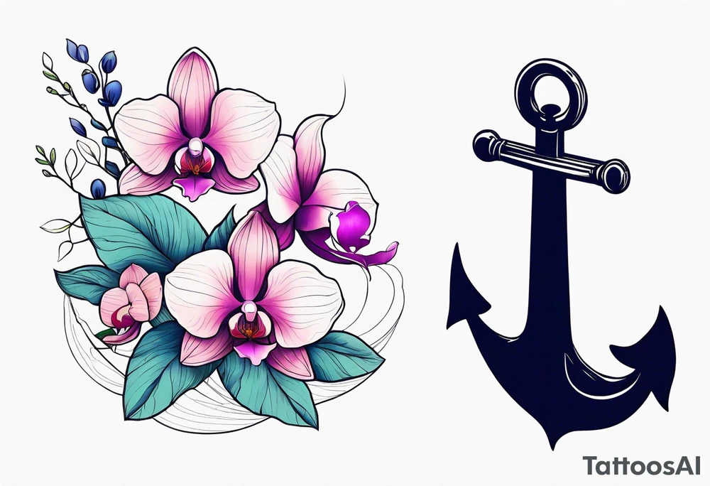 An anchor and orchids and a whale tattoo idea
