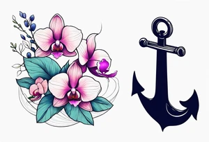 An anchor and orchids and a whale tattoo idea